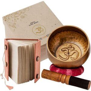 Tibetan Singing Bowl and Lokta Journal Set — Handcrafted Meditation Sound Bowl